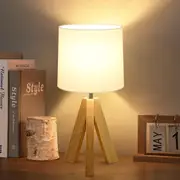 Clora Bedside Table Lamp Wooden Bedroom Farmhouse Nightstand Light 3 Color Mode