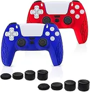 PS5 Silicone Controller Skin – Premium Controllers Grip Cover Compatible with PS5 – Anti-Slip Silicone Cover Protectors –2pcs Different Texture + (RED/Blue)…
