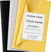 Ocean Tides Tissue Paper - 60 Sheets for Packaging & Crafts - Gift Wrapping, Assorted Silver Black and Gold Gift Wrapping Tissue Paper Sheets - 14 x 20 Inches