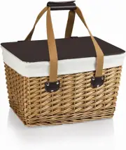 Canasta Wicker, Picnic Basket for 2, 16.5 X 11.3 X 9.8, Beige Canvas with Brown