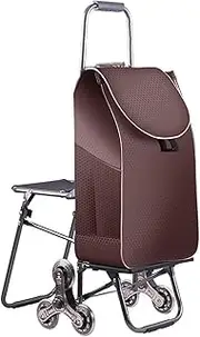 Shopping Trolley Cart Shopping Cart 6 Wheels Shopping Trolley With Seat For Elderly Portable Folding Shopping Cart With Shopping Bag For Groceries Stair Folding Grocery Cart Rolling Shopping Cart(Brow