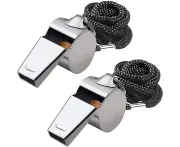 Stainless Steel Coach Whistle, Sports Whistle Safety Whistle, High Decibel Metal Whistle With Black Lanyard For Coaches, Referees And Officials