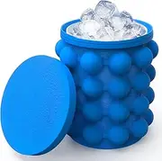 ALLADINBOX Ice Cube Mold Ice Trays, Large Silicone Ice Bucket, (2 in 1) Ice Cube Maker, Round,Portable (Dark Blue)