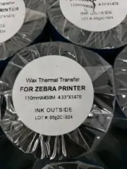 8 Count Zebra Printer Wax Thermal Transfer 4.33"x1476' Lot #: 95g2C1824