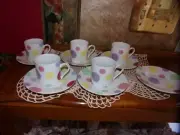 I. Godinger & Co Espresso Demi Tasse 5 Cups & Saucers Sets Pastel Polka Dots