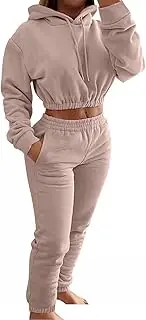 [Akmipoem] Matching Sweat Sets for Women 2 Piece Sweatsuits Outfits Casual Long Sleeve Crop Hoodie and Sweatpants Set Camel S, Camel
