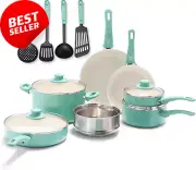15-Piece Nonstick Ceramic Cookware Set Induction Safe Turquoise
