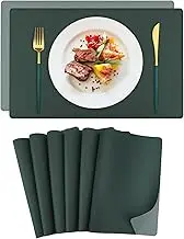 PU Leather Placemats for Dining Table, Set of 6 Double-Sided Two Colors Table Mats for Kitchen, Washable, Non-Slip & Heat Resistant Faux Leather Table Mat Set, Dark Green &Mint Green