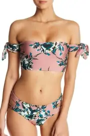 Splendid Watercolor Bandeau Top & Side Tie Bottom Bikini Set size S Pink