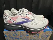 NEW Womens 8.5 Brooks Ghost 14 White/Purple/Coral Running Tennis Shoes Unworn