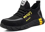 [USOR] Safety Shoes for Men Women Safety Sneakers Steel Toe Shoes Lightweight Working Shoe Comfortable Breathable Steel Cap Work Boots Puncture Proof Safety Shoes, Black
