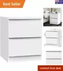Bedside Table with 2 Drawers, White Bed Side Tables Storage Small Narrow Desk...