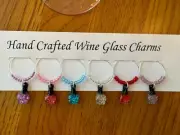 " NAIL POLISH, MANICURIST '' SET OF 6 HAND CRAFTED WINE GLASS CHARMS
