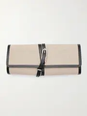 [Liffner] Liffner - Belted Leather-trimmed Canvas Clutch - Off-white - One size One size Off-white