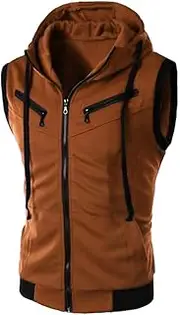 [Generic] Summer Workout Hooded Tank for Men Drawstring Sleeveless T-Shirts Casual Lightweight Training Gym Athletic Top, A#brown, XX-Large, A#brown, XX-Large