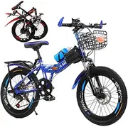 Folding Mountain Bikes for Adults & Kids, 18/20/22/24 Inch Ladies City Bike, Small Carbon Steel Foldable Bicycle with Shock Absorber Dual Disc Brake