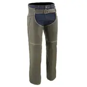 Milwaukee Leather Chaps for Men's Vintage Grey Slate Leather - Deep Zipped Thigh