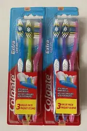 2New Colgate Extra Clean 3pk Toothbtrush Soft Full Head
