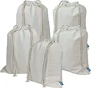 Piowio 5PCS 14x16 Inch Drawstring 100% Cotton Muslin Bags Reusable Storage Bag for Shopping Food Storage Grocery Vegetable etc. (5PCS 14"x16"/35x40cm)