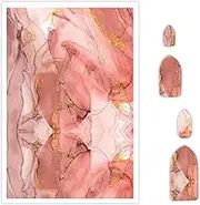 Briartw 10 Sheets Polymer Clay Transfer Paper - Per Sheet 5.82 X 3.93 inch Water-Soluble Transfer Sheets for DIY Clay Jewelry Making Disposable Stickers -Pink and Gold Marble