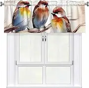 LHBWCVN Birds Resting on Tree Branch Valances for Windows, Rod Pocket Window Treatment Drapes Farmhouse Kitchen Curtains Short Blackout Window Curtains for Living Room Bedroom Decor 54x18 Inch