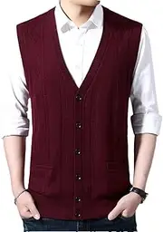 [Fulbant] Men Knit Vest Buttons Down V Neck Wool Sweater Cardigan Sleeveless for Autumn Winter A XL(71-79kg)