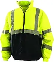 OccuNomix High Visibility Quilted Black Bottom Bomber Jacket with 2 Front Pockets, Class 3, 100% ANSI Polyester