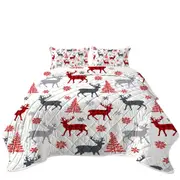 Christmas Tree Deer and Snow Pattern Coverlet
