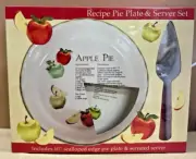 Apple Pie Recipe Pie Plate & Server Set Includes 10" Scalloped Edge Plate NEW