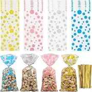 Paifeancodill Christmas Cellophane Bags, 100 pcs Treat Bags with Twist Ties, plastic party gift bags Clear Treat Favor Plastic bags, candy Bags Christmas Plastic Bags for Cookies Sweet Cakes Candies