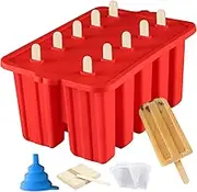 Azonbey Silicone Popsicle Molds, 10pcs Homemade Ice Pop Molds, BPA-Free, Red, Cylindrical