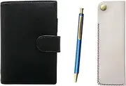 Eco B7 Cowhide Leather Mini Notebook and Horizontal Hook Pen Case White NQ26 All-Metal Lizard Paint Retractable Ballpoint Pen Set Blue LS002B-NK01W-NQ26B-L