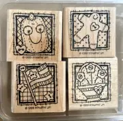 STAMPIN UP Seasonal Patches Holiday 4 Stamps Flag Pumpkin Gingerbread Basket VTG
