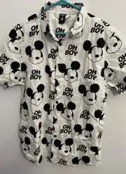 NEFF DISNEY MICKEY OH BOY BLK/WHITE FACE BUTTON UP SHIRT MEN M