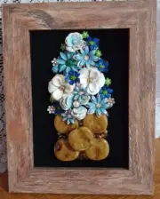 Blue Floral Jeweled Framed Art, Jewelry Collage, Vintage , One of a Kind Gift