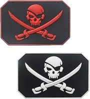 EnigmaGlow 2 Pcs Pirate Flag Skull Jolly Roger Military Patch 3D PVC Rubber Applique Emblem Hook Backed