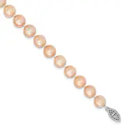 Sterling Silver 9-10mm Pink Egg Shape Fw Cultured Pearl Necklace