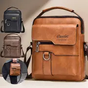 Men's Fashion PU Leather Shoulder Bag, Large Capacity Retro Business Crossbody Bag For Men Handbag Messenger Bag Waist B