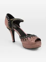 Pink & Black Open Toe Studded Heels