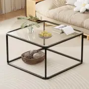 Coffee Table Glass, Minimalist Square Tables for Living Black Rectangular Table