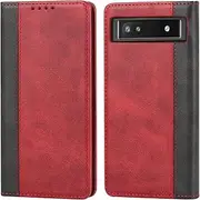 SunYoo for Google Pixel 6A Wallet Case with Card Holders for Women Men Portefeuille Pour Pixel6A Coque étui Pour Femmes Homme Leather Bag Magnetic Book Flip Cover for Google Pixel 6A Red Black