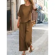 Women's Cotton Linen Sets Two Piece Sets Pure Color Hot Casual Comfort Home Daily Spring Fall
