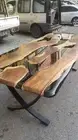 Custom Epoxy Resin River Table, Solid Walnut Wood Dining Table , Live Edge Table