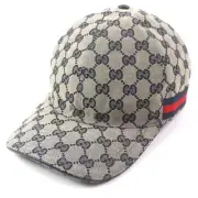 Gucci Webline Sherry GG Canvas Leather Baseball Cap XL 60cm Used