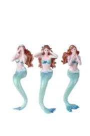 Under The Sea Ocean Hear See Speak no Evil Mermaids Resin Figurine Shelf Sitters