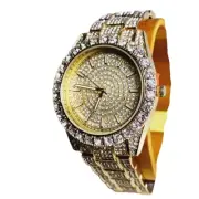 Techno Pave Gold Tone 42mm & Gold Face Band Studded Faux Diamond Mens Watch