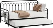 Oikiture Trundle Bed Frame Daybed Single Size Base Metal Single Beds x2 Black