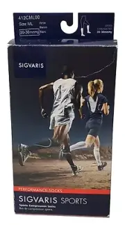 Sigvaris Sports Compression Socks 412CML00 White 20-30mmHg Size ML
