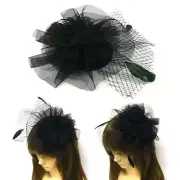 Shirring Black Mesh Layer Small Pillbox Hat Hair Pin Round Fascinator Headpiece