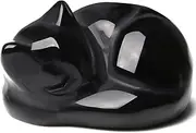 Black Obsidian Cat Crystals Figurine Sleeping Cat Decor Healing Stone Statue Gift Polished Carved Gemstones Sculpture Office Home Desk Lucky Kitten Cute Decoration for Cat Lover